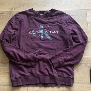Calvin Klein Fleece lined Men's Deep Wine Crewneck Sweatshirt with CK Logo